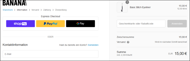 Deinen Rabattcode kannst du an der Kasse eingeben Banana Beauty Code beim Zahlvorgang eingeben