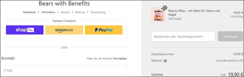 Tippe deinen Code ein Einen Bears with Benefits Rabatt an der Kasse erhalten