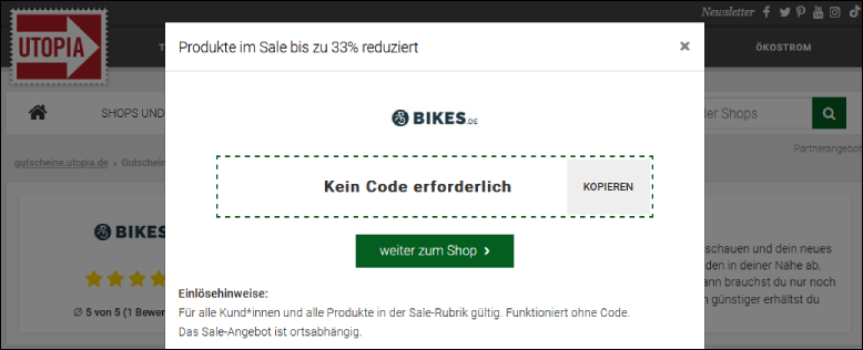 Lass dich weiter Zum Anbieter leiten Bei einem Bikes Deal benötigst du keinen Code