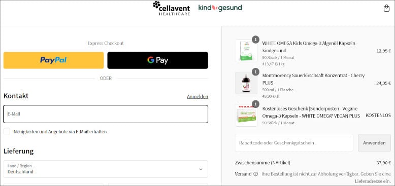 Den Cellavent Rabattcode an der Kasse nutzen