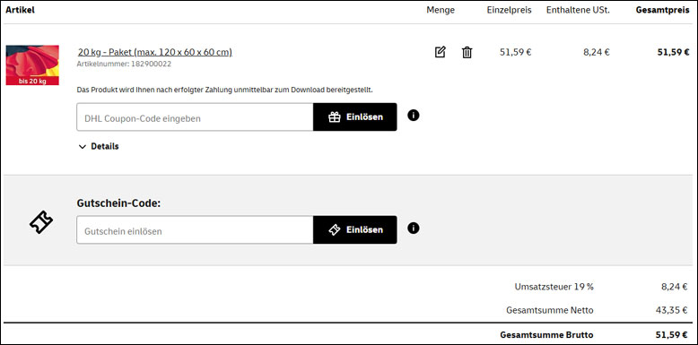 Den Deutsche Post Gutschein im Warenkorb einlösen