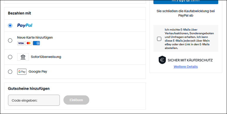 Den eBay Gutschein im Bestellprozess eingeben