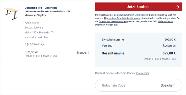 Aktiviere deinen Gutschein von Ergotopia im letzten Bestellschritt Den Ergotopia Gutschein im Bestellvorgang einlösen