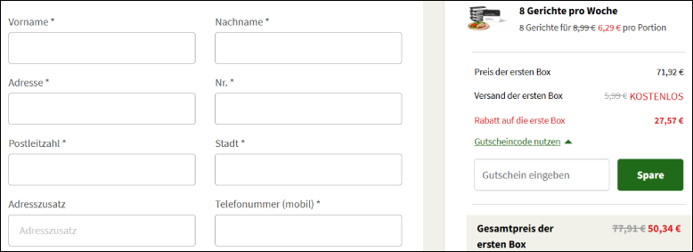 Factor Gutschein im Warenkorb eingeben