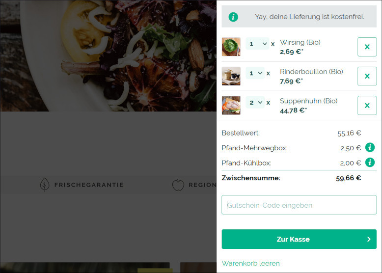 Rabattcode im Warenkorb eingeben Frischpost Gutschein einloesen