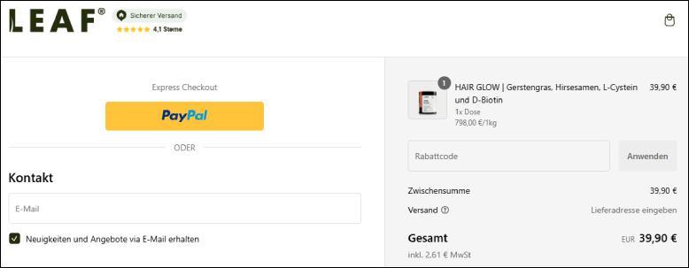 Den LEAF Rabattcode an der Kasse einlösen