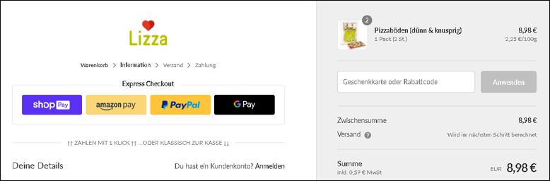 Lizza Gutscheincode einlösen Lizza Gutscheincode einlösen