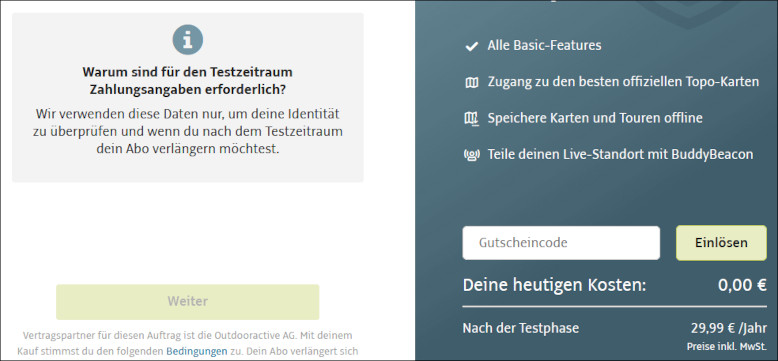 Den Outdooractive Gutschein während der Bestellung einlösen