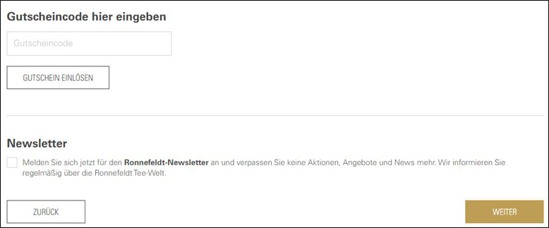 Aktiviere deinen Ronnefeldt Gutschein im letzten Bestellprozess