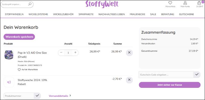 Einen StoffyWelt Gutschein im Warenkorb einlösen