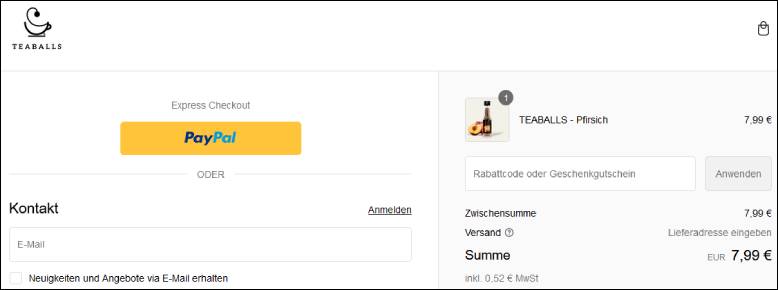 Einen Teaballs Rabattcode an der Kasse einlösen