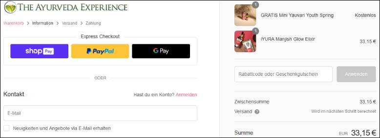 Löse deinen Gutschein ein Einen The Ayurveda Experience Rabattcode an der Kasse einlösen