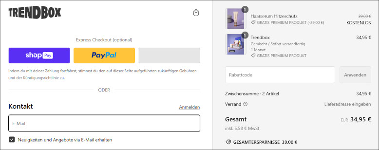 Den Trendbox Deal an der Kasse nutzen