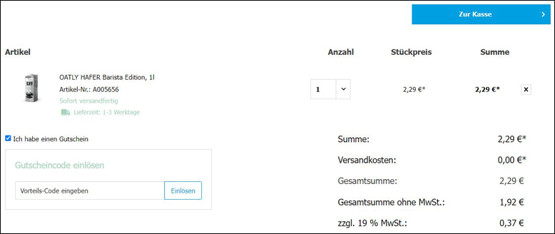 Löse deinen Gutscheincode im Warenkorb ein Den Vantastic Foods Gutschein im Warenkorb aktivieren