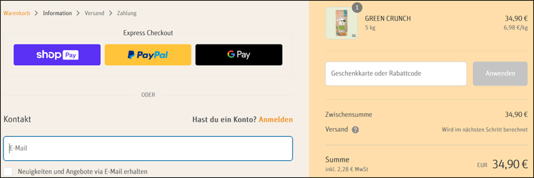 Löse deinen Gutschein ein Einen VEGDOG Rabattcode löst du im Warenkorb ein